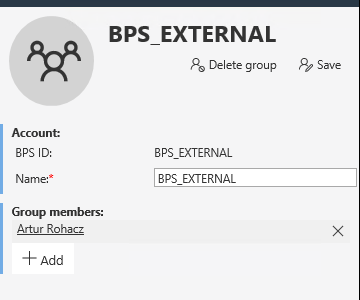 The image shows how to add a user to the BPS group